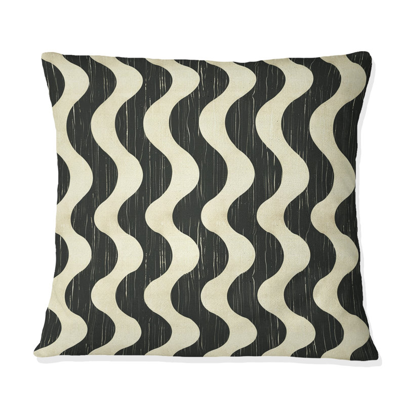 Coussin beige Mid-Century Wave Lines III - Mid-Century, H 16 po x l 16 po