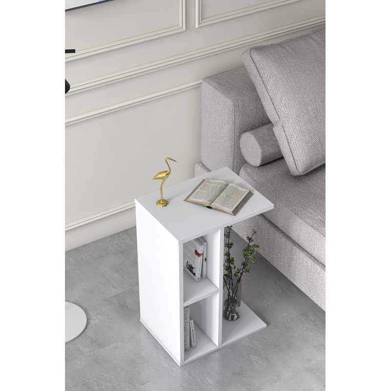 Slot C-Shaped Side Table, Magazine Rack with Storage Shelf, 40 x 30 x 59 cm Laptop Stand, White