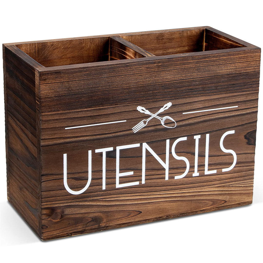 Wooden Kitchen Utensil Rack With Two Compartments (Brown)