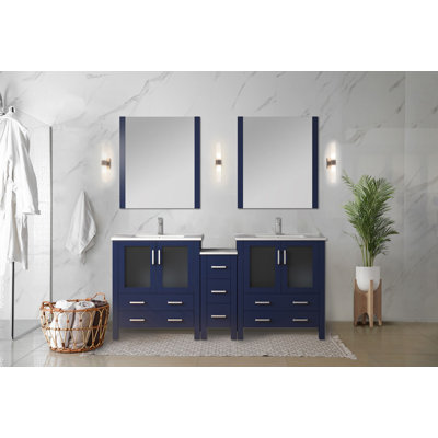 Harborfront 72 in W x 18.25 in D Double Bath Vanity with Side Cabinet and White Ceramic Tops
