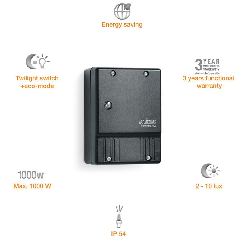 Dusk to Dawn Sensor Nightmatic 2000 Adjustable Twilight Switch, Black