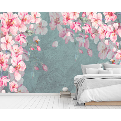 Cherry Blossom Sakura Wall Painting Flowers 6.25' L x 112" W Paintable Wall Mural