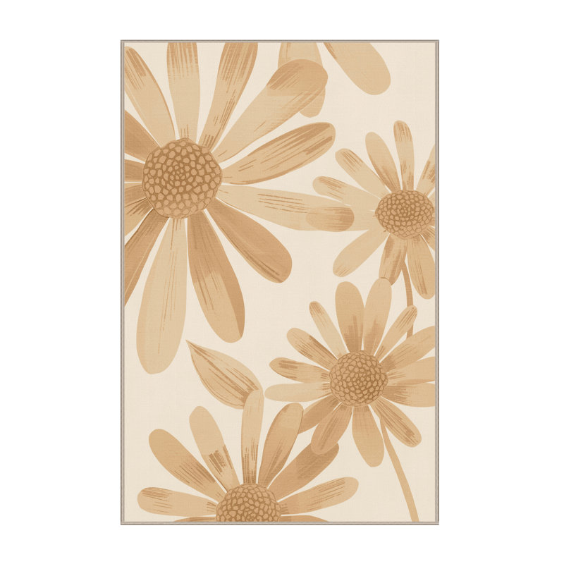 Soft Plush Calvin Daisy Scandinavian Area Rug in Brown – Beige Binding, 4x6