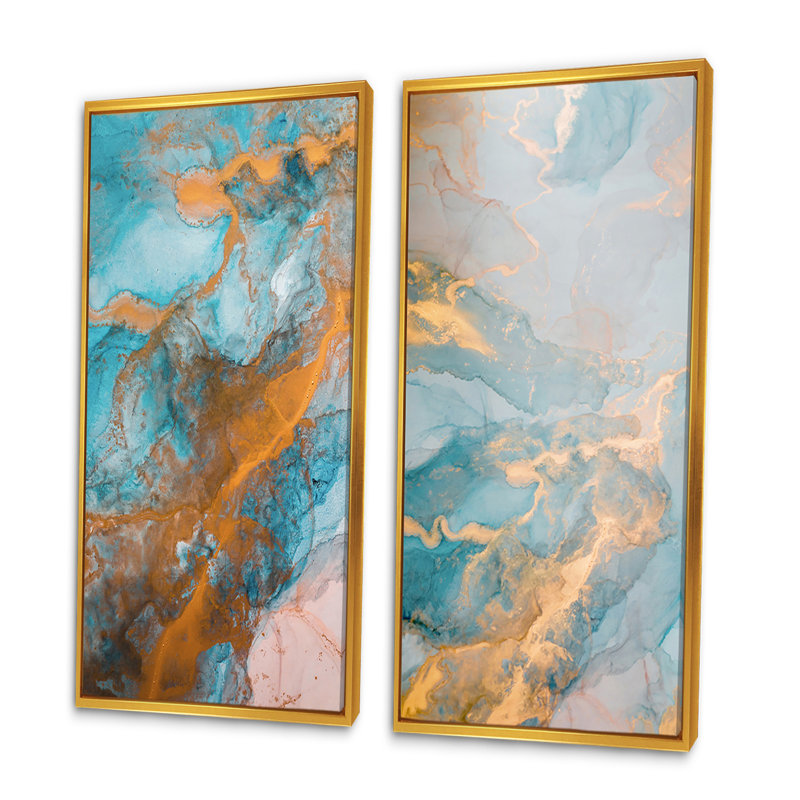 «Luxury Turquoise and Gold Marble Flow Art», ensemble de 2 impressions sur toile, H 32 po x l 32 po x P 1 po