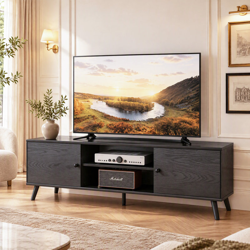 Josebe Media Console for TVs up to 65" with Cabinets Adjustable Shelves, Black