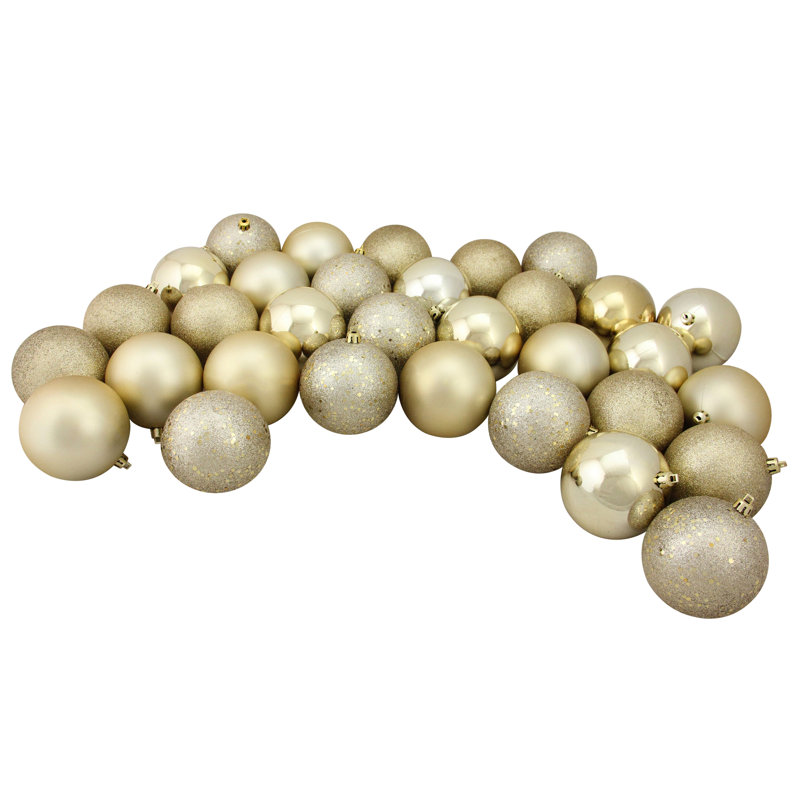 Champagne Gold Shatterproof Glitter Christmas Ball Ornaments Set