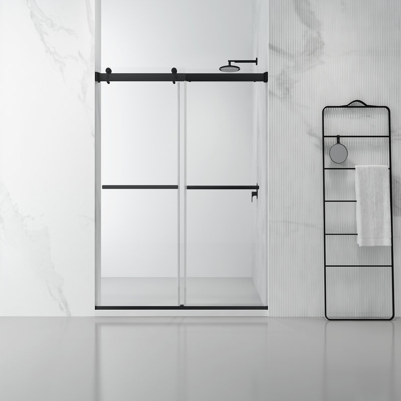 Spezia 52 - 56" W x 76" H Double Sliding Semi- Frameless Shower Door, Black