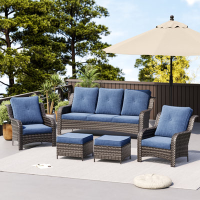 Carrion Wicker 5 - Person Patio Conversation Set with Cushions
