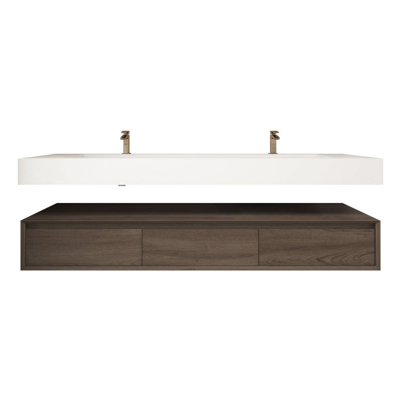 Alysa 71" Wall-Mounted Double Bathroom Vanity Set, Red  Oak