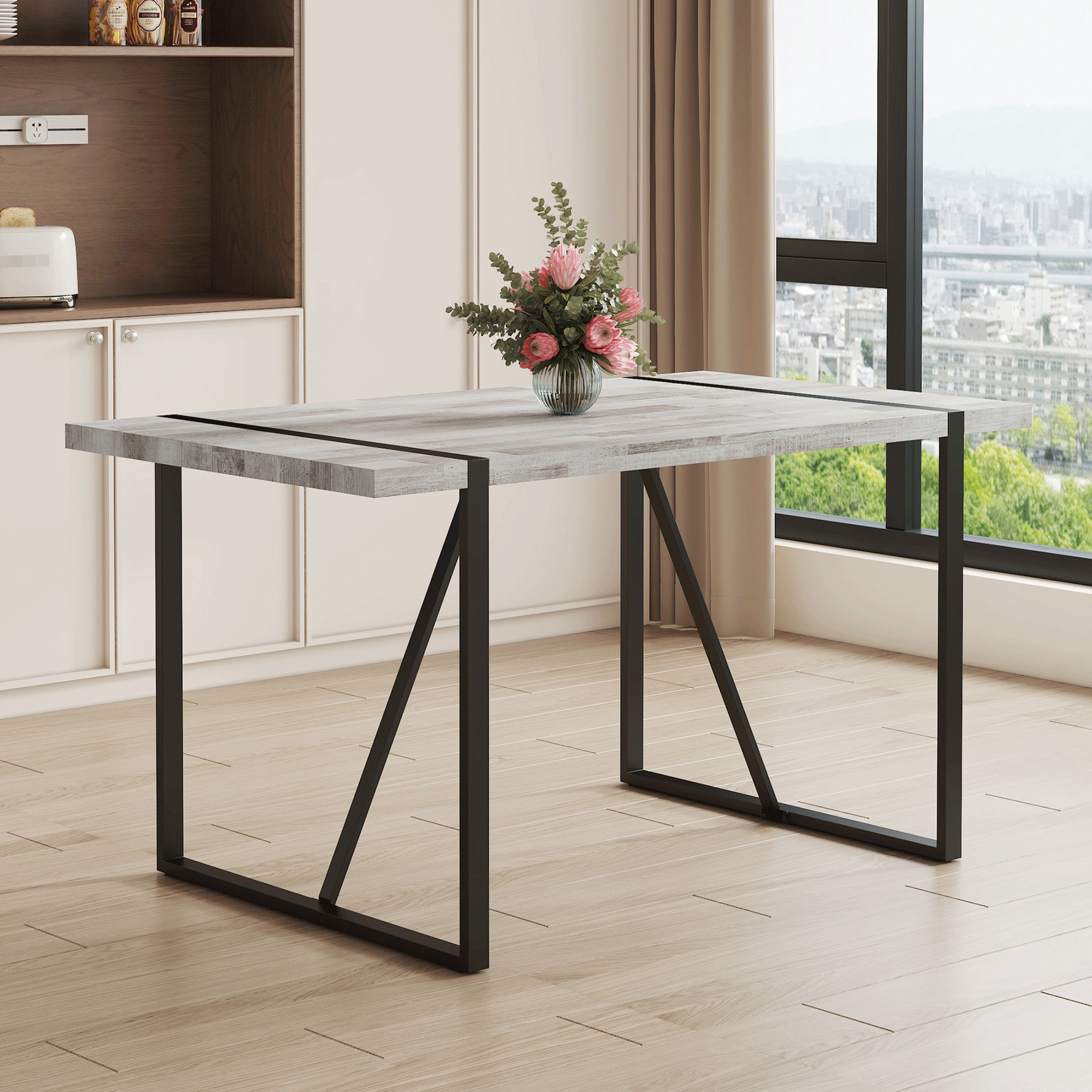 Simple Rectangle Table Ebern Designs Minimalist Rectangular Dining Table With Gray Textured ...
