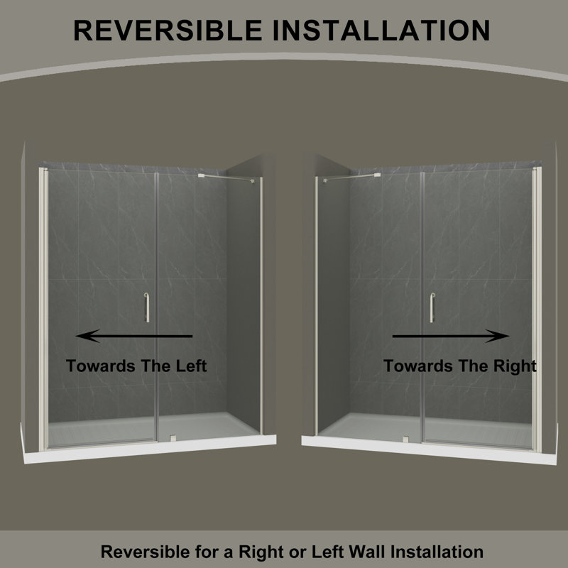 60" Brushed Nickel Semi-Frameless Pivot Shower Door with Clear Glass