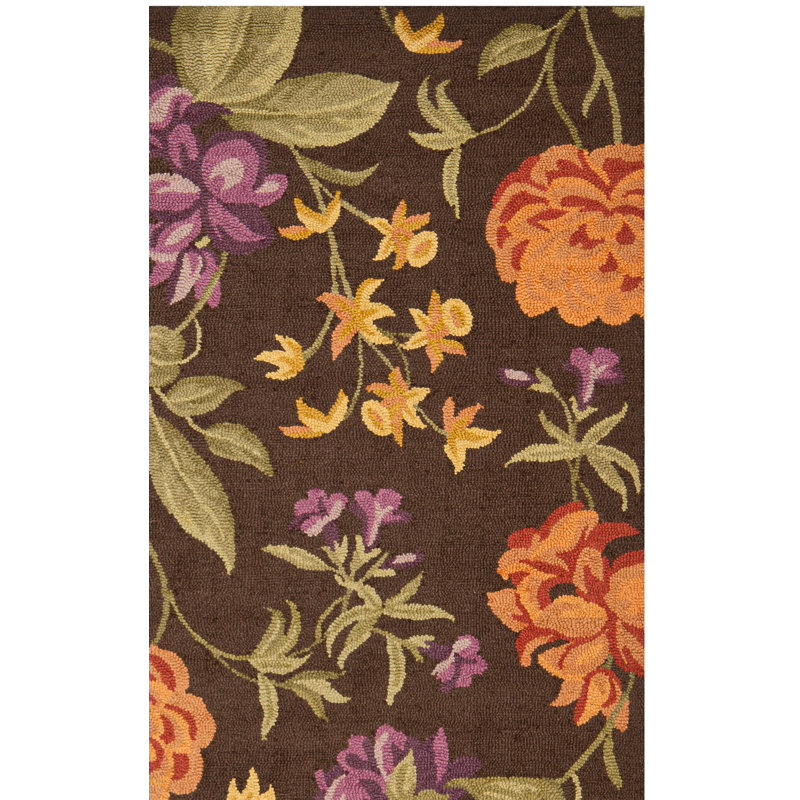 Emrick Hand Hooked Wool Floral Rug, Rectangle 5' x 8'