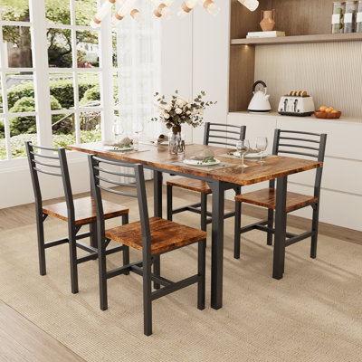 Ensemble de salle à manger 5 pièces en bois et métal avec table extensible à quatre pieds