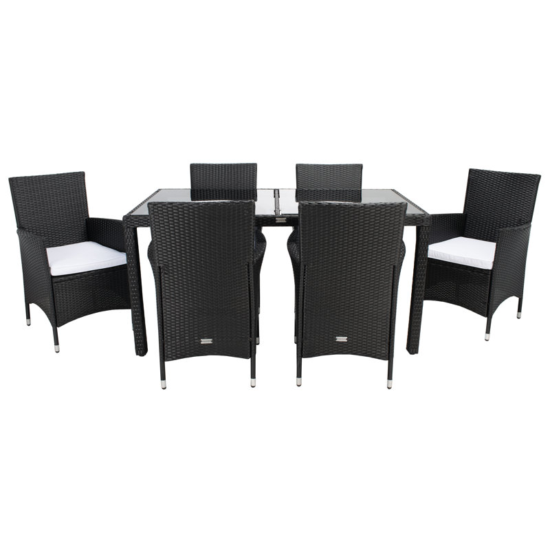 Daxin 6 - Person Patio Dining Set with Rectangular Table, Black