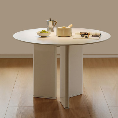 White Round Sintered Stone Solid Wood Dining table