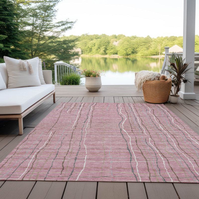 Addison Pink Stripe Synthetic Flat Woven Washable Rug 2'6" x 3'10"