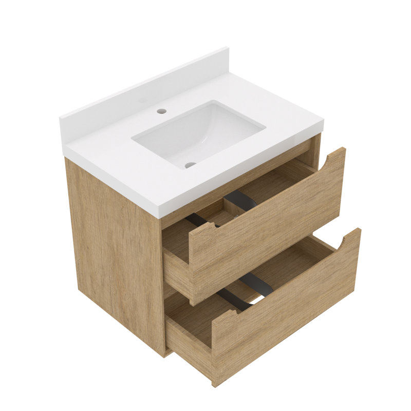 Meuble-lavabo mural simple 30 po avec comptoir en quartz et dosseret