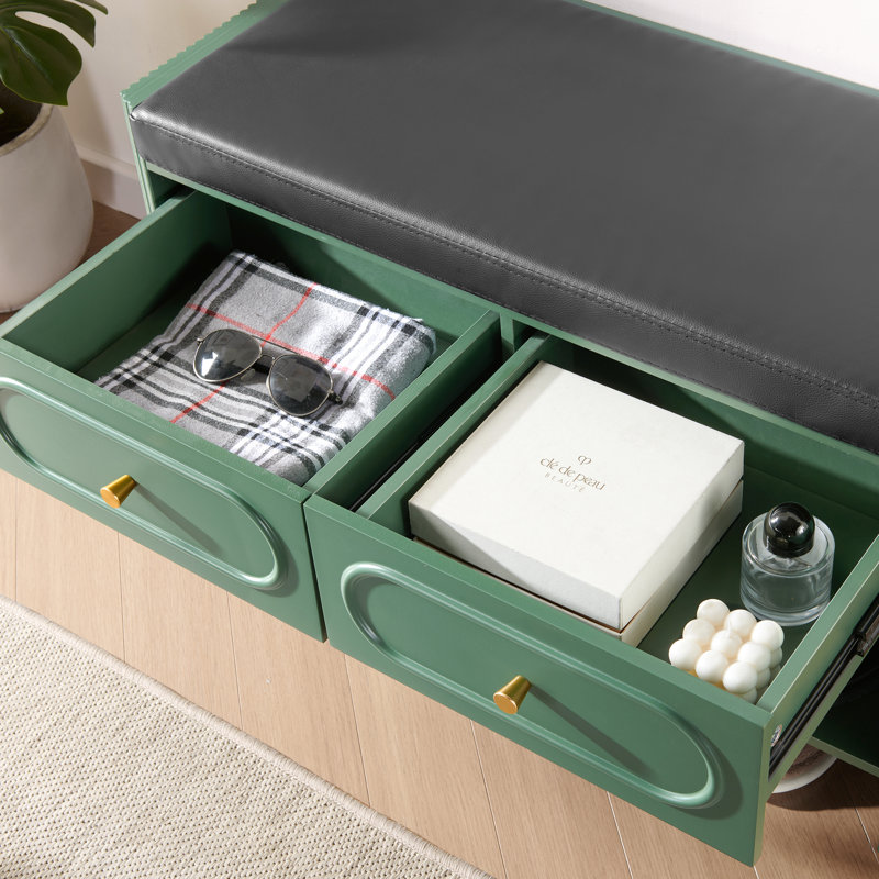 4 Pair Upholstered Shoe Storage Bench, Green