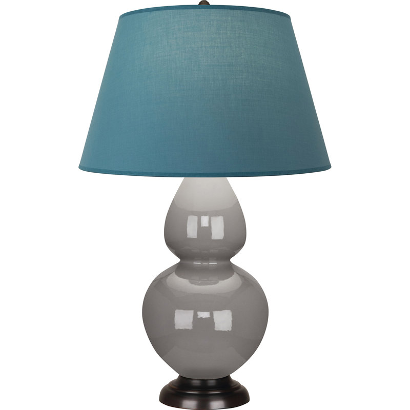 Lampe de table double gourde en céramique, Bleu vif / gris, Taupe fumé glacé / bronze, Bronze