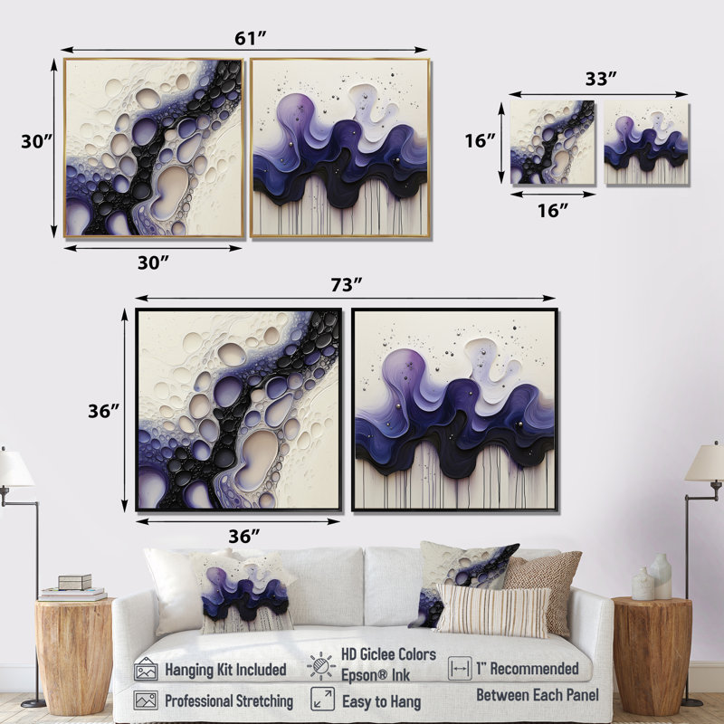 Rhénanie bruine de lavande liquide Dreams I - goutte d'art mural, ensemble de 2 décorations murales modernes, 16" H x 33" W