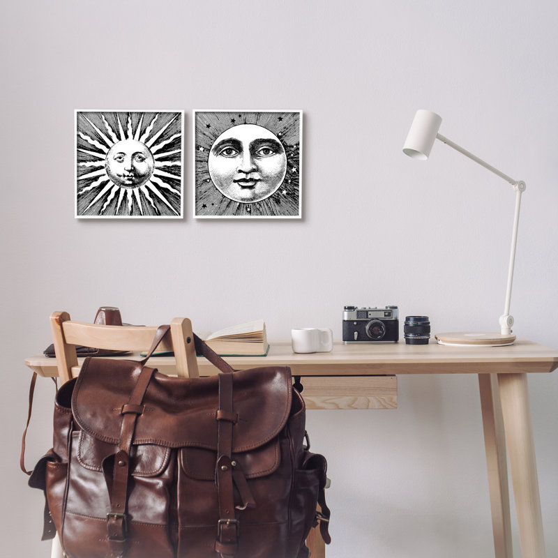 Sun and Moon faces, impression sur bois 2 pièces, Giclée encadrée blanc bord de mer, H 12 po x l 24 po x P 1,5 po