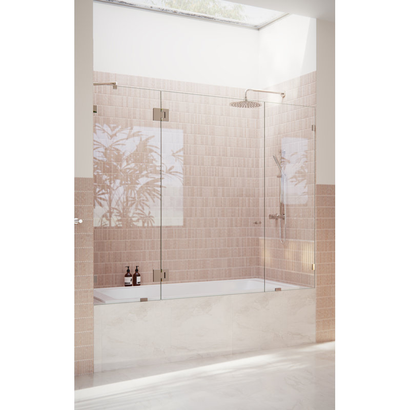 Stellar 71.25 in. W x 58.25 in. H Frameless 3 Panel Inline Hinge Bathtub Door, Brushed Bronze