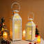  Ensemble de 2 lanternes de bougie décoratives rétro en métal marocain de 19 po et 14 po de hauteur (blanc)-1844939530