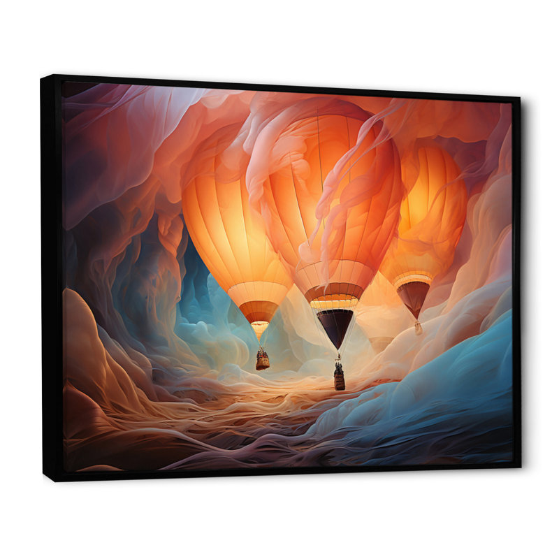 Coral Hot Air Ballon Ethereal I - Transportation Wall Art Prints, H 30 po x l 40 po x P 1,5 po, Cadre flottant noir