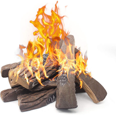 Gas Fireplace Logs, 10pcs Large Faux Firepit Set, Decorative Ceramic Firewood for Indoor Outdoor