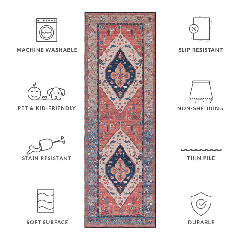 Pashen Performance Machine Washable Oriental Rug, Runner 2'6" x 8'