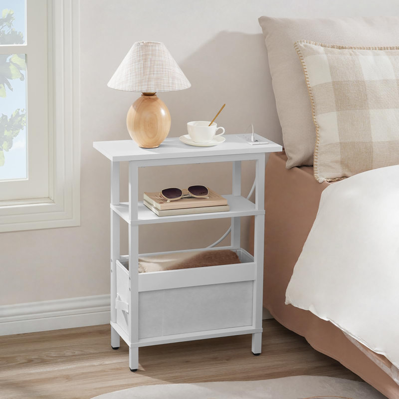 Side Table with Storage, White, White