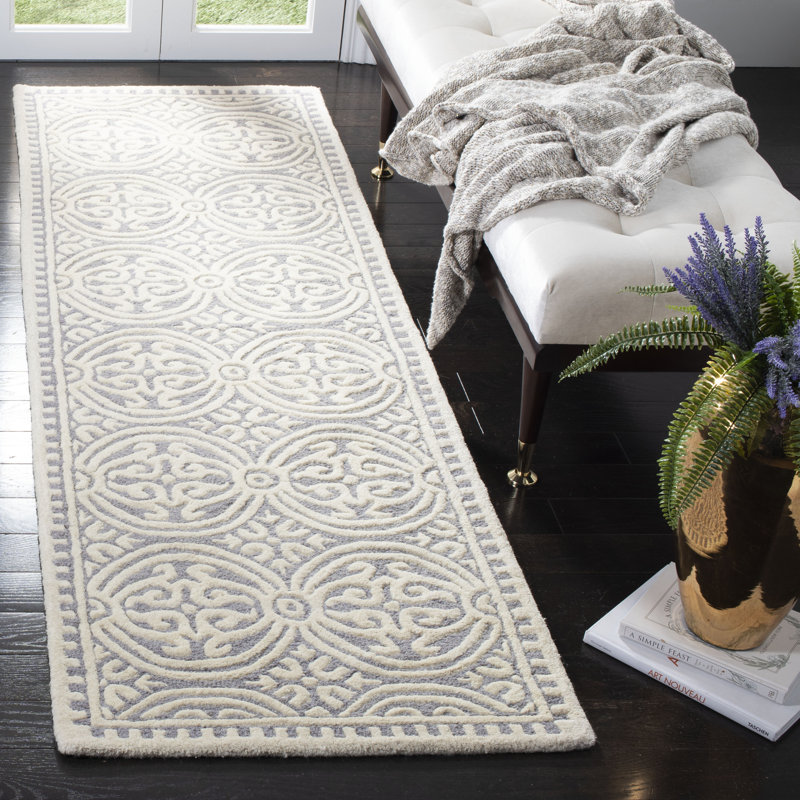 Tapis géométrique en laine touffeté à la main Sadik, Tapis de couloir 2 pi 6 po x 12 pi