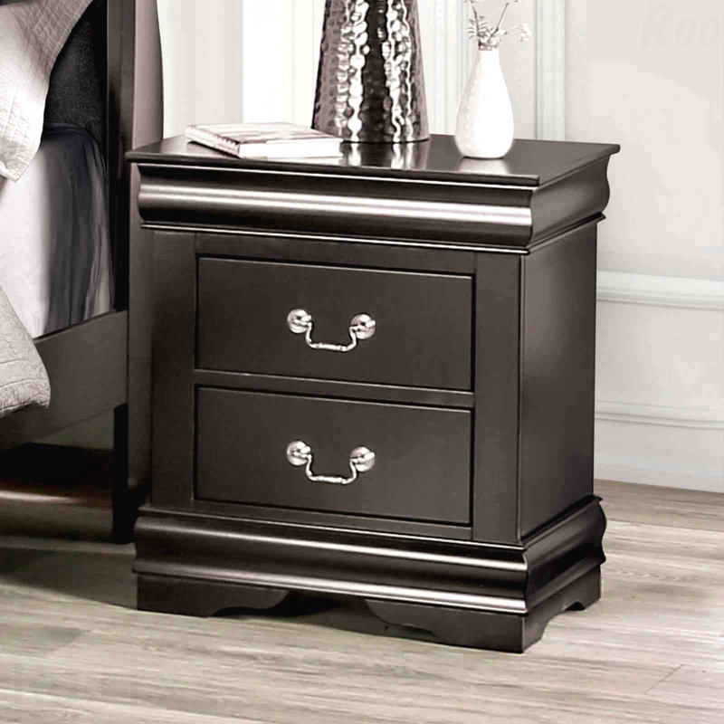 Table de chevet noire 1pc, style transitionnel avec étui anti-poussière et poignées suspendues, Noir
