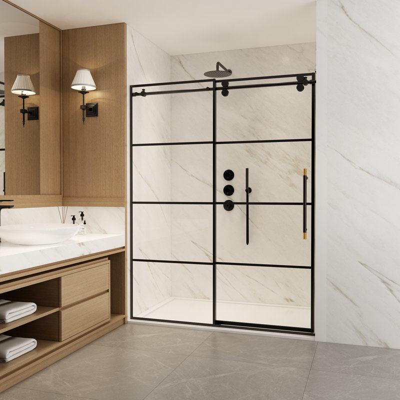 Losar 60" W x 78" H Single Sliding Shower Door in Matte Black