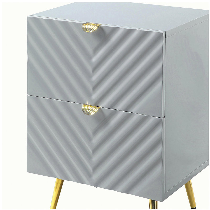 Grey High Gloss 2-drawer Nightstand, Gray