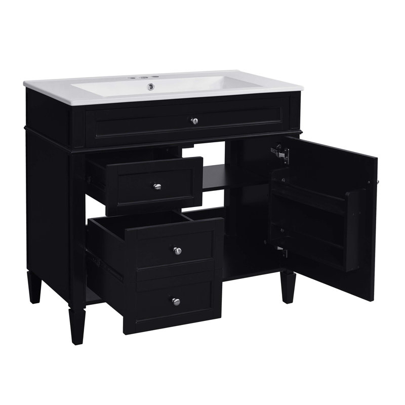 Meuble-lavabo 36 po avec armoire à pharmacie, armoire de rangement moderne avec 2 portes à fermeture douce, meuble-lavabo simple