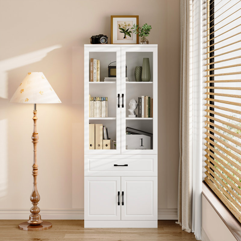 Armoire de rangement H 78,7 "avec portes en verre, 1 tiroir et armoire