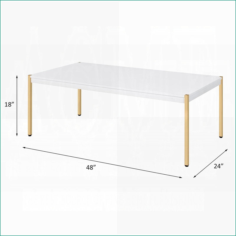 Table basse moderne blanche et dorée pour le salon, pieds en métal élégants, assemblage facile