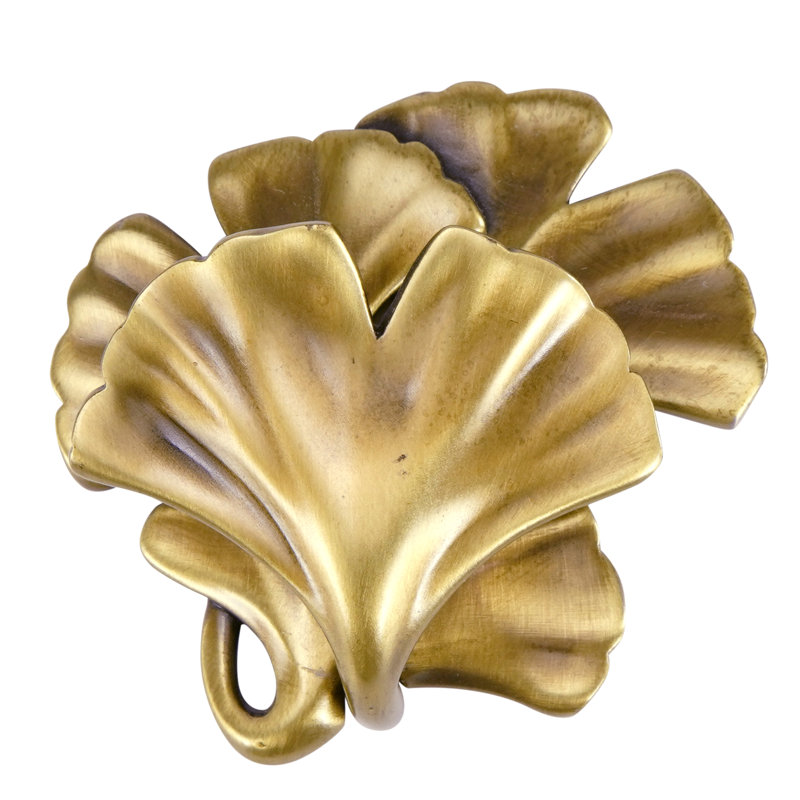 ARTS & CRAFT GINKGO KNOB IN PLATE, Brass