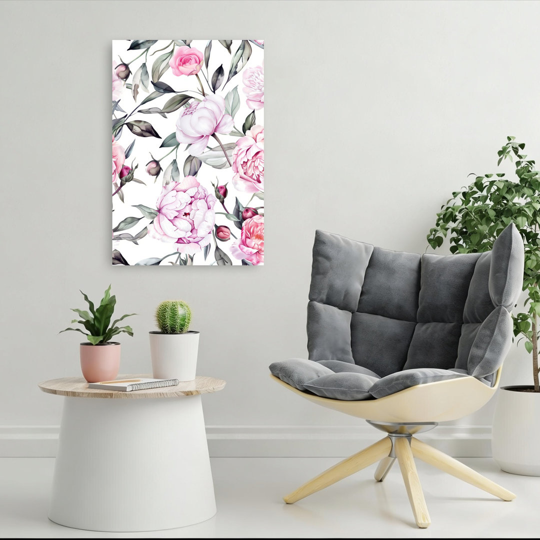 Blushing Peonies And Roses Delicate Abstract Peony Rose Spring Summer Wall Art Print
