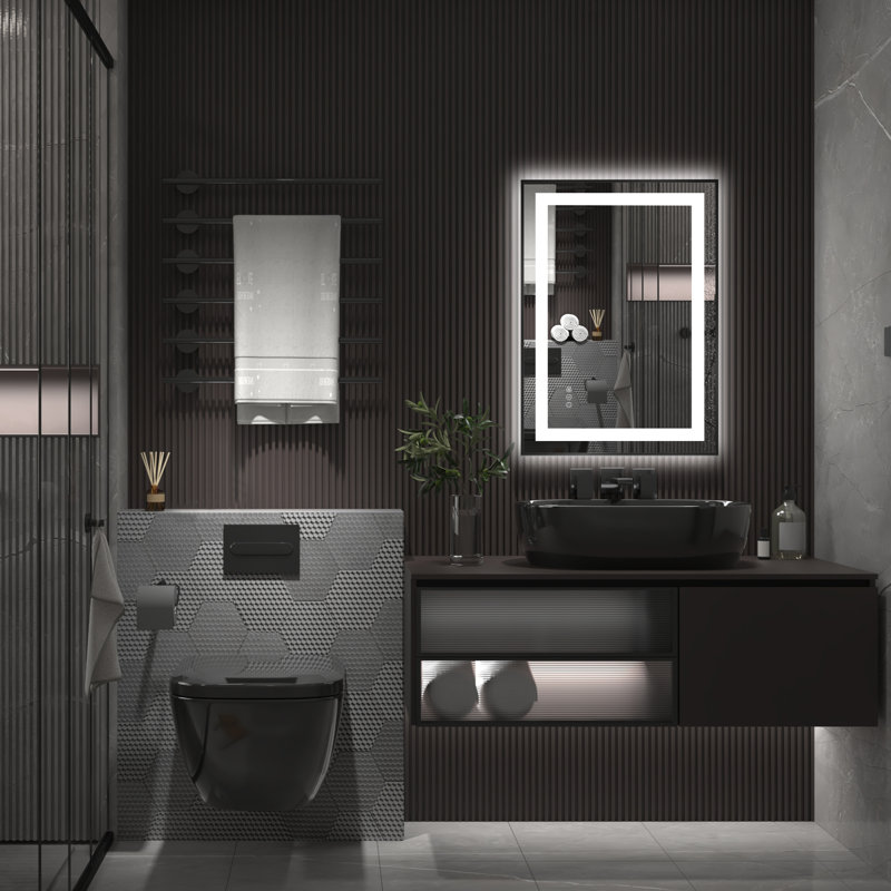 Miroir de salle de bain / meuble-lavabo en verre trempé avec DEL , 20 po x 28 po