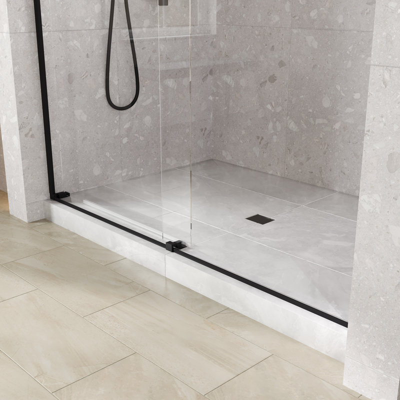 Eviva Luxor 60 In. W X 78 In. H Sliding Frameless Shower Door In Matte Black With Tempered Glass, Matte Black