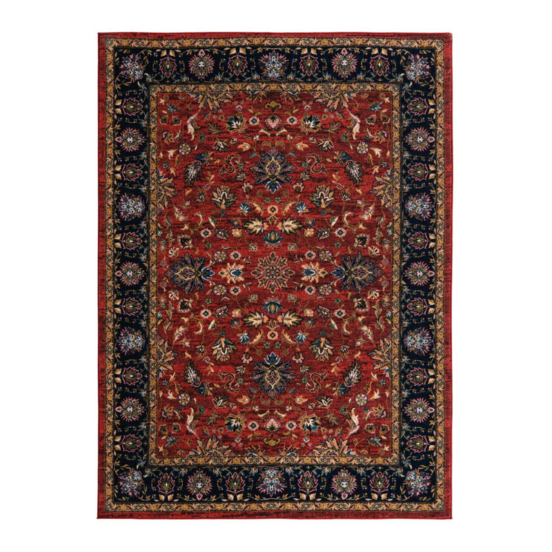 Tapis oriental noir / rouge Abisha, Rectangle 6 pi 7 po x 9 pi