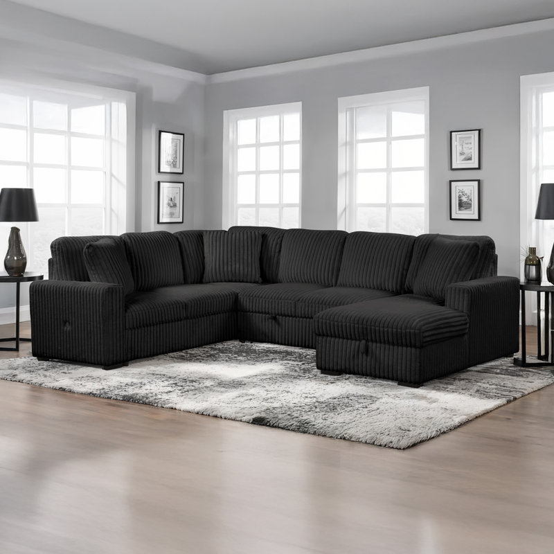 Canapé modulaire Ratasha, Mélange de polyester noir; velours