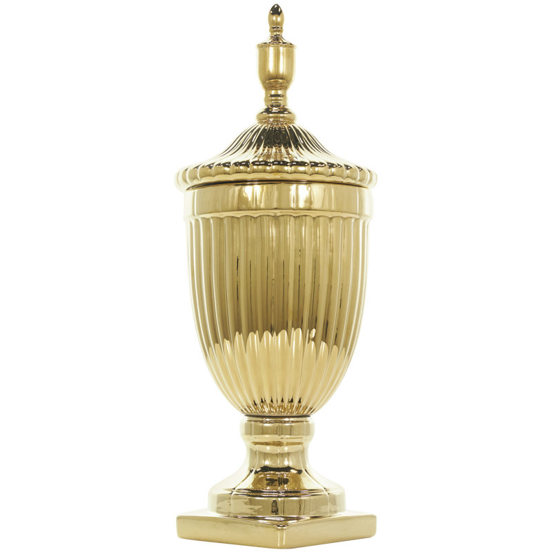 Grands pots décoratifs en céramique avec rainures, Or, H 25,1 po x l 9,55 po x P 9,6 po