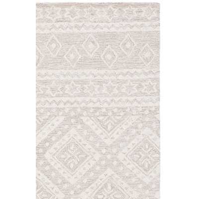 Tapis géométrique en laine et en coton touffeté à la main Vedika