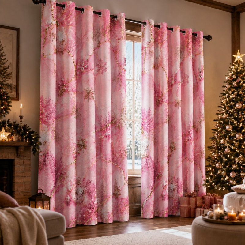 2 pièces ornements de Noël en marbre rose, rideaux à motif de flocons de neige, art abstrait à texture fluide, anneau décoratif moderne pour salon, décoration de vacances pour la maison
