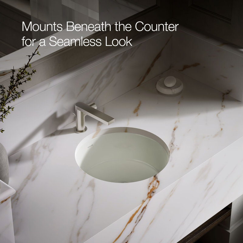 Verticyl Ceramic Vitreous China Circular Undermount Bathroom Sink with Overflow, Dune