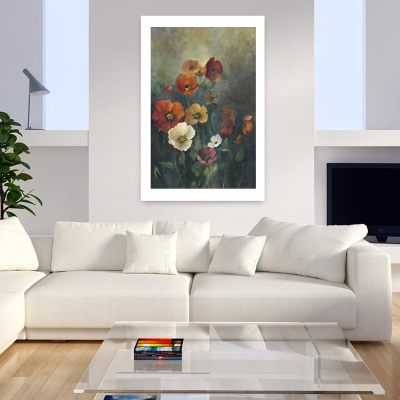 Coquelicots à l'aube, art mural abstrait contemporain délicat, nature, H 48 po x l 32 po