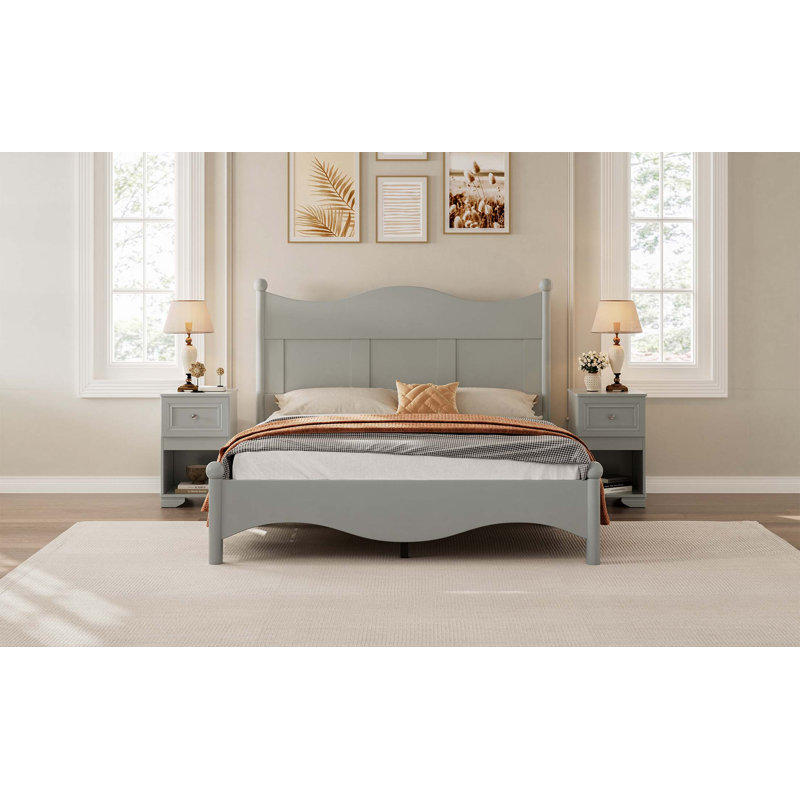 Platform Bed with Retro Headboard, Gray